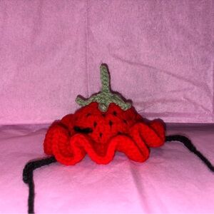 Handmade Strawberry Hat for Small Pets
